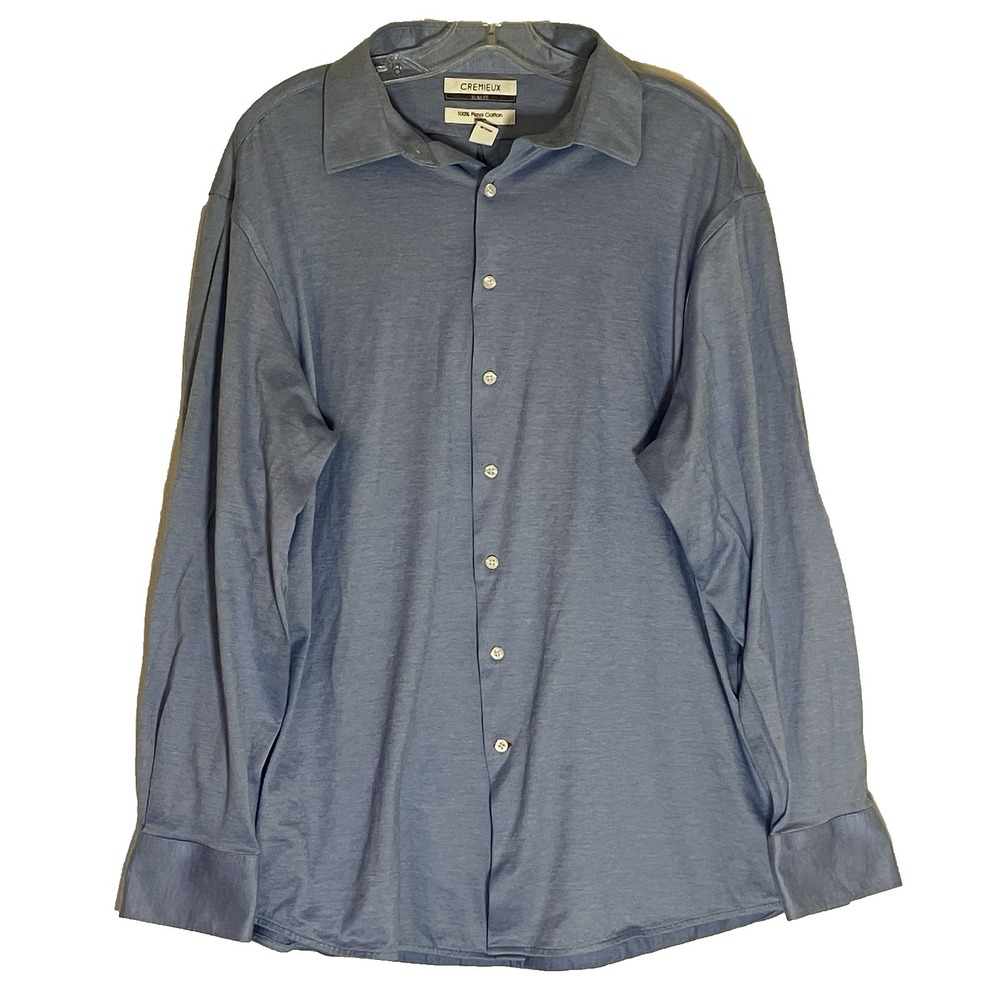 Daniel Cremieux Shirt Mens 17.5 36 Blue Slim Fit Button Down Pima Cotton Stretch